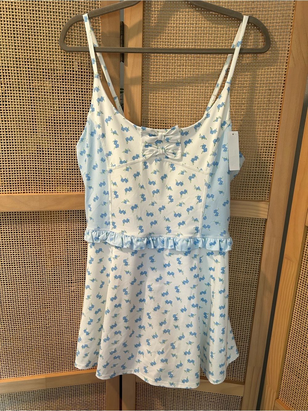 Shabby Chic Active White Dress with Light Blue Floral Print